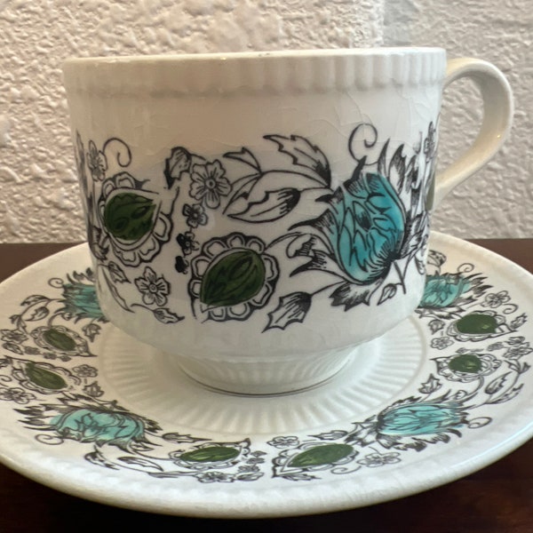 Kathie Winkle, San Tropez, teacups and saucers, set of 4