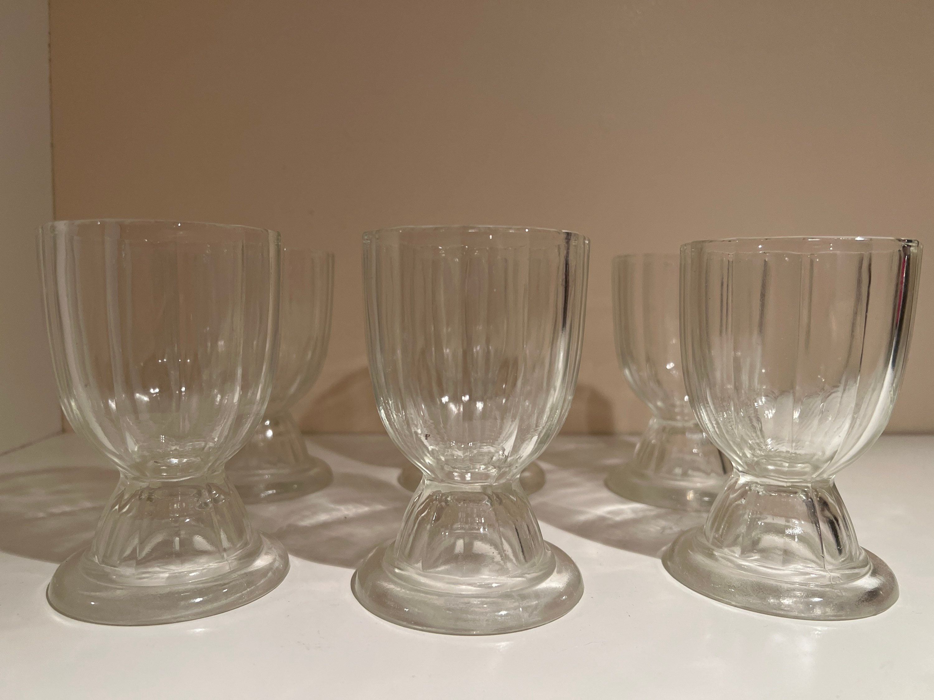Vintage 6 Glass Double Egg Cups Clear Ribbed/Juice Glasses