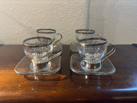 Glass Espresso Cups With Metal Handle Made in Italy Set of 4 