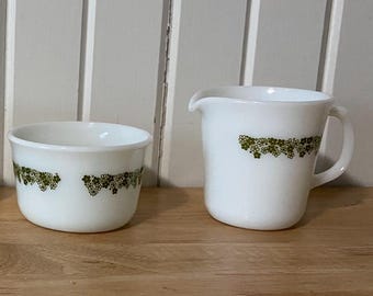 RESERVED. ---  Pyrex, spring blossom, Cream and Sugar