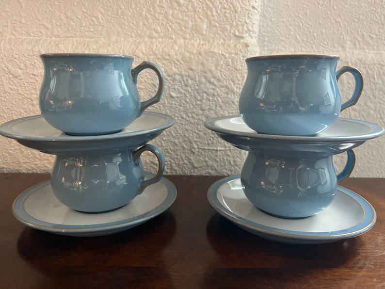 Denby Colonial Blue Pattern Flat Cup & Saucer Set Set of 4 - Etsy