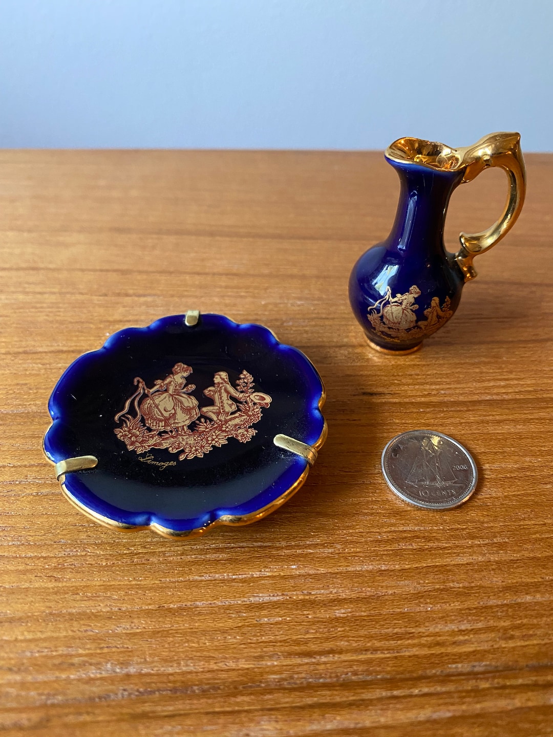 Limoges Porcelain 22k Gold 2piece, Cobalt Blue, Courting Couple Etsy