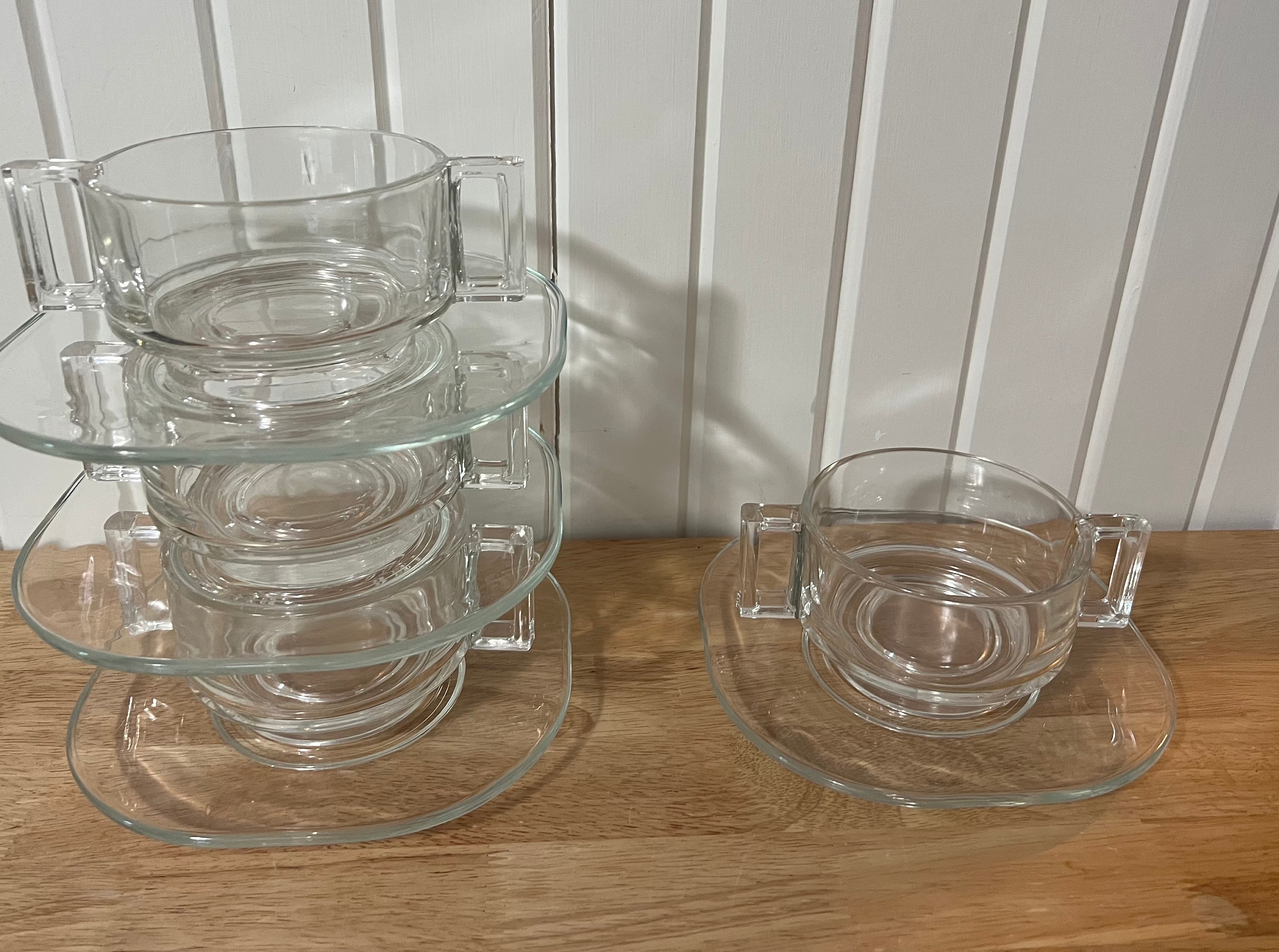 Joe Colombo, Arno, Italy, Clear Glass, Latte Cup and Saucer Set of