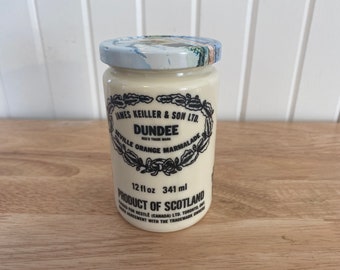 James Keiller Son, Dundee Marmalade, vintage milk glass jar with illustrated lid