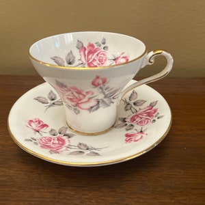 Aynsley, Teacup, bone china, England, Grey and Pink Roses