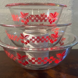 Pyrex, Cherries and Gingham Nesting Bowls, set of 3
