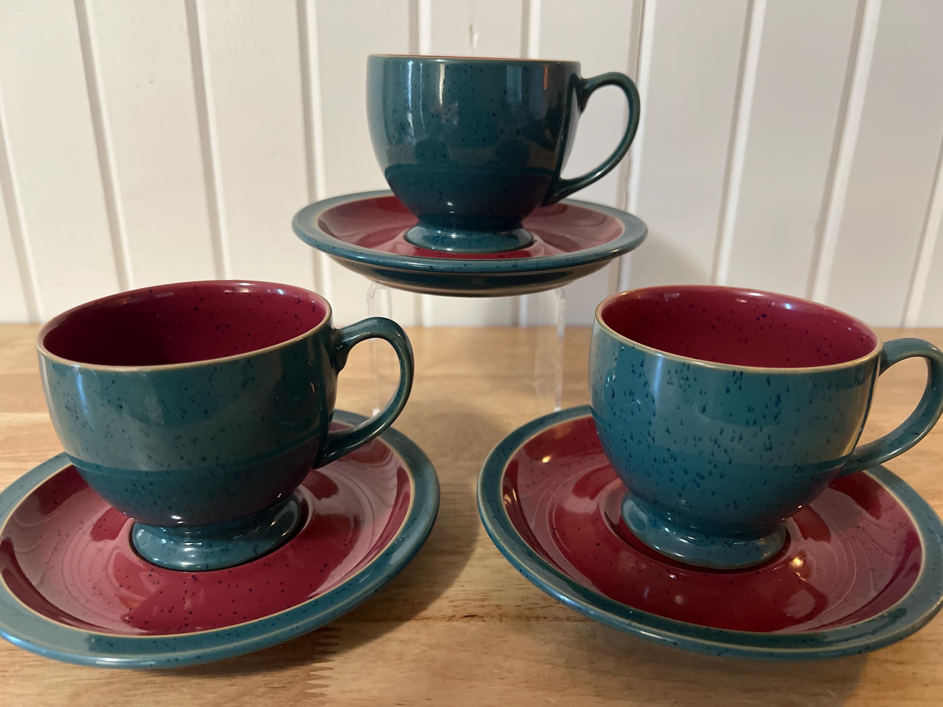 Denby Harlequin Cup Saucer Red OUT Blue IN purchases