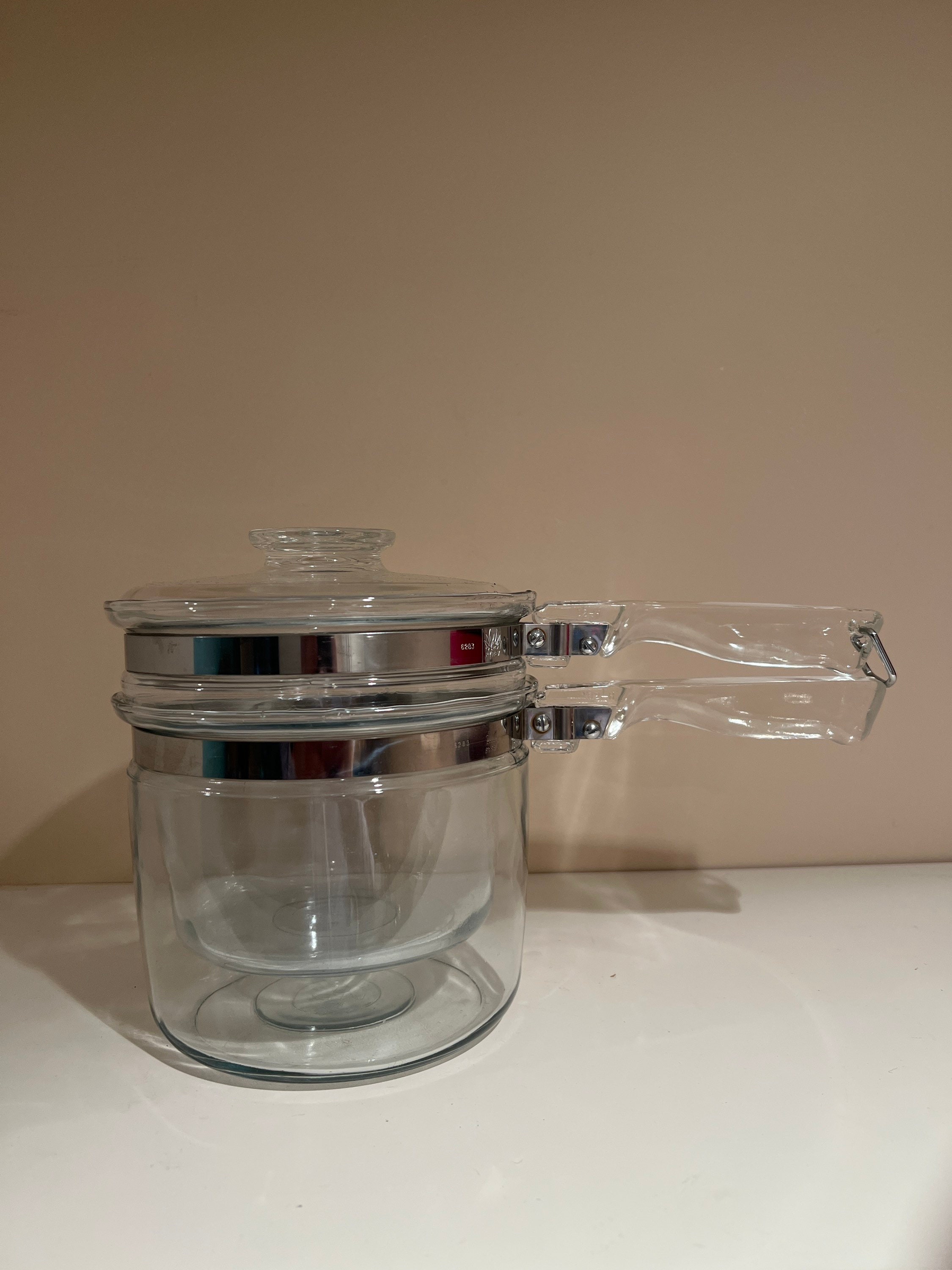 RARE Vintage Pyrex Flameware 1.5 QT Double Boiler With Glass Handles 1950s  Pyrex Flameware Double Boiler Pot 