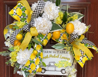 Lemon Summer Grapevine Wreath Yellow Lemons Wisteria Gardenia Front Door Decoration Decor