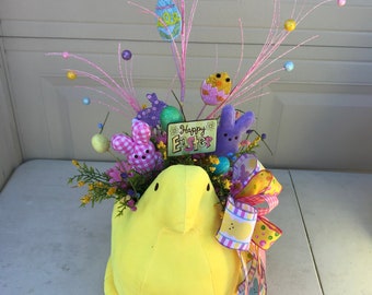 Easter Centerpiece, Easter Bunny, Easter Rabbit, Peeps Chick Centerpiece Floral Arrangement