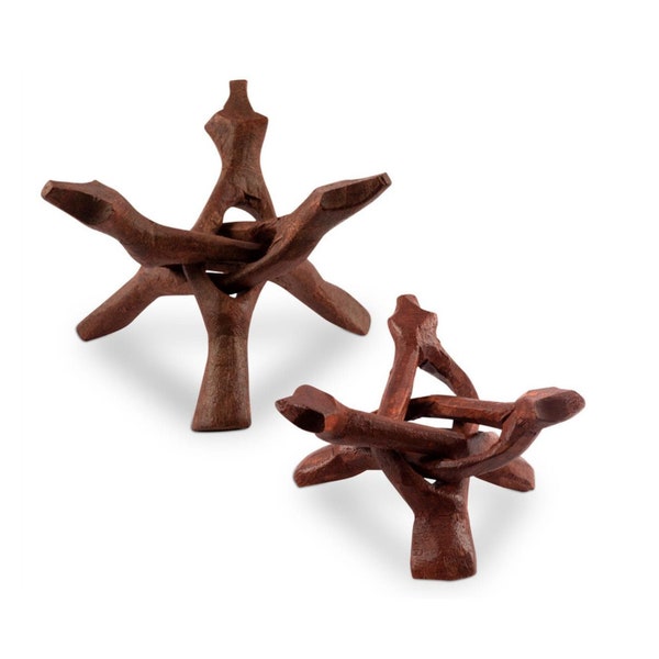 Wish Well 2 Piece Wooden Tripod Stand – 4" & 6" Hand-Carved – Ideal for Abalone Shell, Decorative Bowl, Crystal Ball, Sphere, and Geode