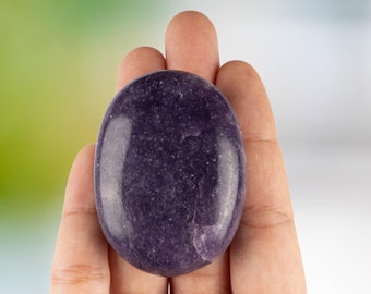 Lepidolite Palm Stone Crystal - Natural Healing Stone for Anxiety Relief & Meditation - Polished Lepidolite Worry Stone - Spiritual Gift