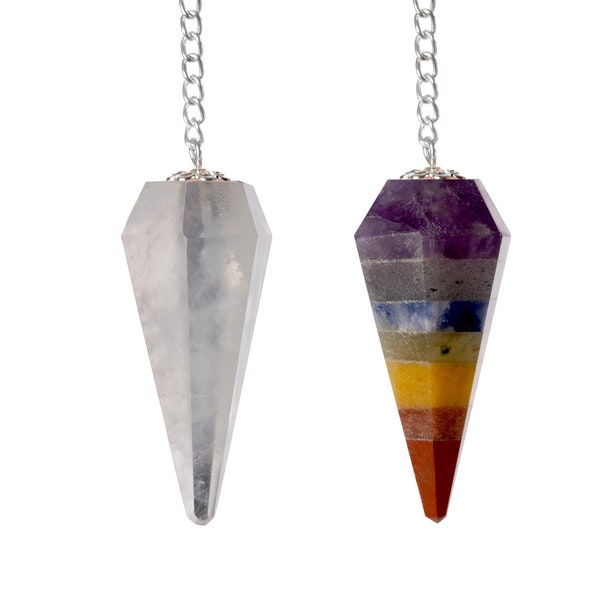 Clear Quartz and Chakra Crystal Pendulum Set, Divination Tools, Dowsing Pendulum Crystal for Energy Work, Crystal Grid, Reiki Crystal