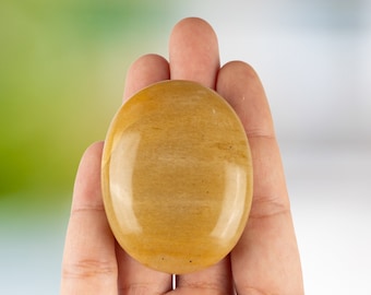 Yellow Aventurine Palm Stone Crystal - Natural Healing Stone for Anxiety Relief & Meditation - Polished Worry Stone - Spiritual Gift