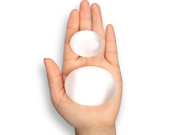 Polished Selenite Palm Stone, Selenite Pillow Stone, Worry Stone, Fidget Stone, Crown Chakra, Cleansing, Soap shape, Size 1.50" and 2.50”