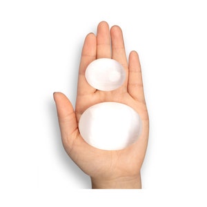 Polished Selenite Palm Stone, Selenite Pillow Stone, Worry Stone, Fidget Stone, Crown Chakra, Cleansing, Soap shape, Size 1.50&quot; and 2.50”