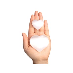 Selenite Crystal Hearts, Polished Selenite Palm Stone, Worry Stone, Crown Chakra, Cleansing Stone, Crown Chakra, Size 1.50&quot; and 2.50”