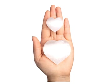 Selenite Crystal Hearts, Polished Selenite Palm Stone, Worry Stone, Crown Chakra, Cleansing Stone, Crown Chakra, Size 1.50" and 2.50”