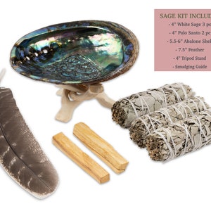 White Sage Smudge Kit, Sage Smudge Cleansing Kit, Abalone Shell, Palo Santo, 7 Chakra Stone, Chakra Crystal Bracelet, Feather & Instructions Sage Kit Only