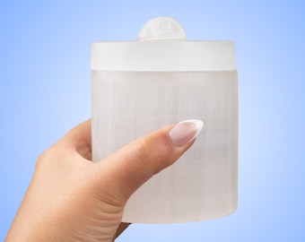Selenite Crystal Jar with Lid, Jewelry and Crystal Holder, Crystal Cleansing & Charging, Protection, Crystal Decor, Spiritual Tools Gifts