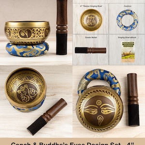Tibetan Singing Bowl, Hand-Hammered Design, Meditation Bowl, Sound Bowl Chakra Healing, Handcrafted Singing Bowl Set, Spiritual Gift Conch Design