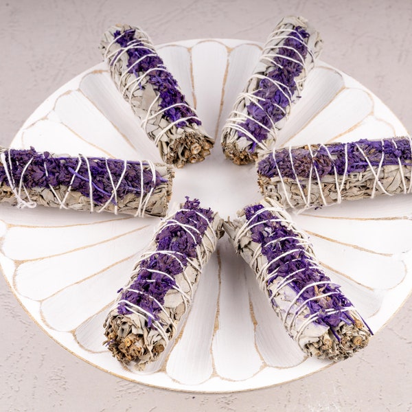 Lavender Sage Smudge Stick – 4” Lavender Bundle for Cleansing, Energy Healing, Meditation, Reiki, Includes Smudging Guide