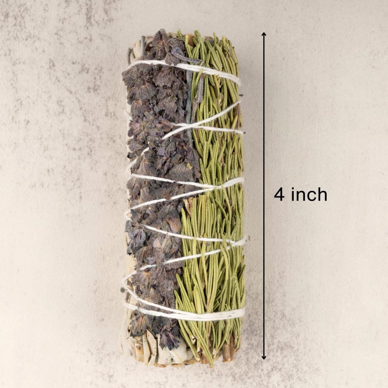 White Sage Lavender and Rosemary Smudge Stick 4", Energy Cleansing Smudging Sticks, Smoke Cleanse Smudging Wand, Home Protection, Purifying image 4