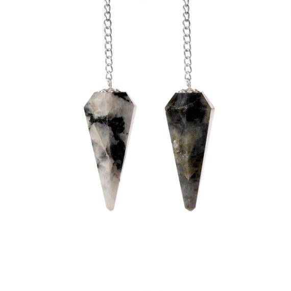 Rainbow Moonstone and Labradorite crystal Pendulum Set, Divination Tools, Dowsing Pendulum Crystal for Energy Work, Crystal Grid & Reiki