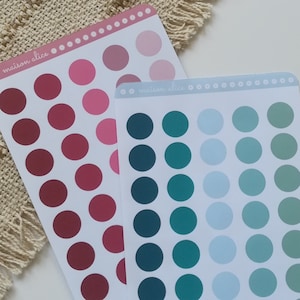 Stickers ronds colorés pour bullet journal | planche d’organisation bujo & agenda – vert, bleu, jaune, rose
