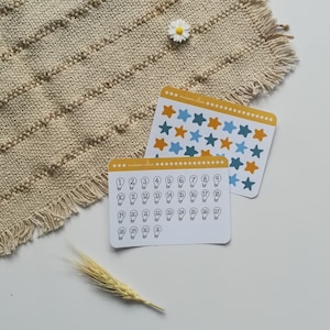 Blau-Gelbe Stern-Aufkleber & Monatsaufkleber – Mini-Aufkleber für Bullet Journal, Scrapbooking, Planer – Handgefertigt in Frankreich