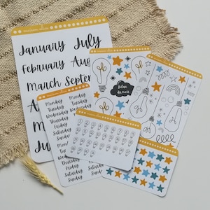 Pack de 6 planches de stickers ampoule one line | Bullet journal, agenda, bujo – Fait main en France