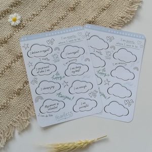 Planche de Stickers Autocollants Affirmations positives | Stickers pour Bullet Journal, Scrapbooking, Planner, Papeterie