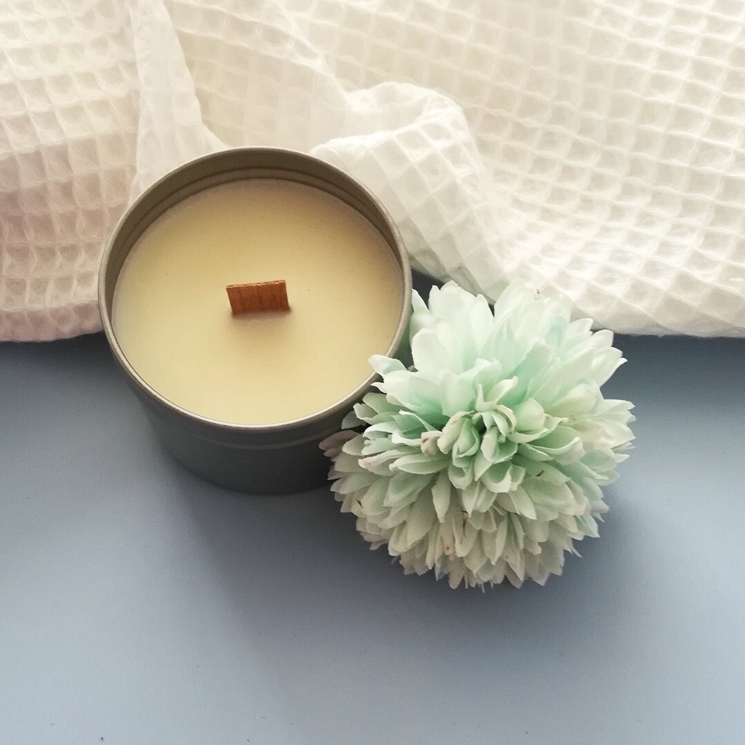 Bougie Parfumée Artisanale à La Cire Végétale et Mèche en Bois Qui Crépite