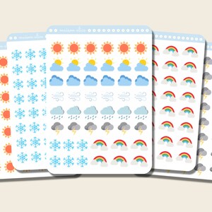 Stickers Météo | Planche d’Autocollants Icônes pour Bullet Journal, Agenda, Calendrier – Soleil, Pluie, Neige, Vent – Papeterie DIY