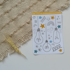 Naklejki na żarówki One Line Light | Minimalistyczny arkusz naklejek do Bullet Journal, Agendy, Plannera – ręcznie robiona dekoracja papeterii