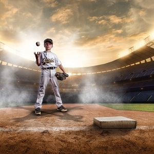 Baseball Digital Backdrop - Softball |  SUNSET STADIUM  | Photoshop Backgrounds & Overlays | High-Resolution 8K Download - Photography