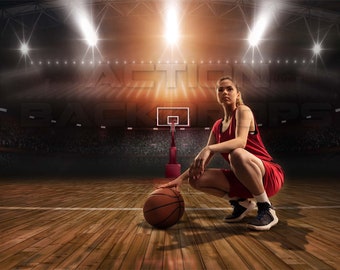 Basketball Digital Backdrop - Photography  |  DYNAMIC FIRE BASKETBALL | Photoshop Backdrops and Overlays | High-Resolution 4K Download