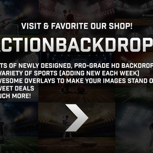 Peut inclure: Un collage d'images pr&eacute;sentant divers fonds de sport, notamment le football, le basketball et le baseball. Le texte "ACTIONBACKDROPS" est affich&eacute; en &eacute;vidence au centre de l'image. Le texte sous le titre se lit comme suit : "Beaucoup de fonds HD de qualit&eacute; professionnelle nouvellement con&ccedil;us. Une vari&eacute;t&eacute; de sports (ajout de nouveaux chaque semaine). Des superpositions impressionnantes pour faire ressortir vos images ! Des offres int&eacute;ressantes. Bien plus encore !"