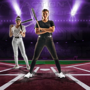 Softball Digital Backdrop - Sports |  PURPLE SOFTBALL STADIUM | Best Photoshop Backgrounds & Overlays | High-Res 8K Download - Photography