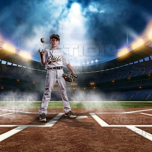 Baseball Digital Backdrop - Softball |  NIGHT SKY HOMEPLATE  | Photoshop Backgrounds & Overlays | High-Resolution 8K Download - Photography