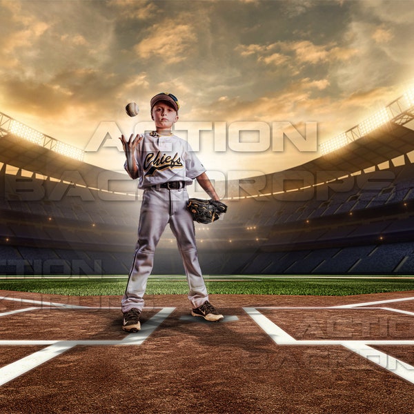 Digital Backdrop Photography - Baseball, Softball |  SUNSET STADIUM PARK  | Photoshop Backgrounds and Overlays | High-Resolution 4K Download