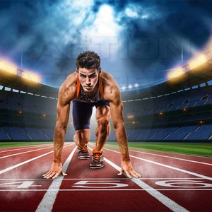 Digital Backdrop Photography - Track and Field |  STORM TRACK STADIUM | Photoshop Backgrounds and Overlays | High-Resolution 4K Download