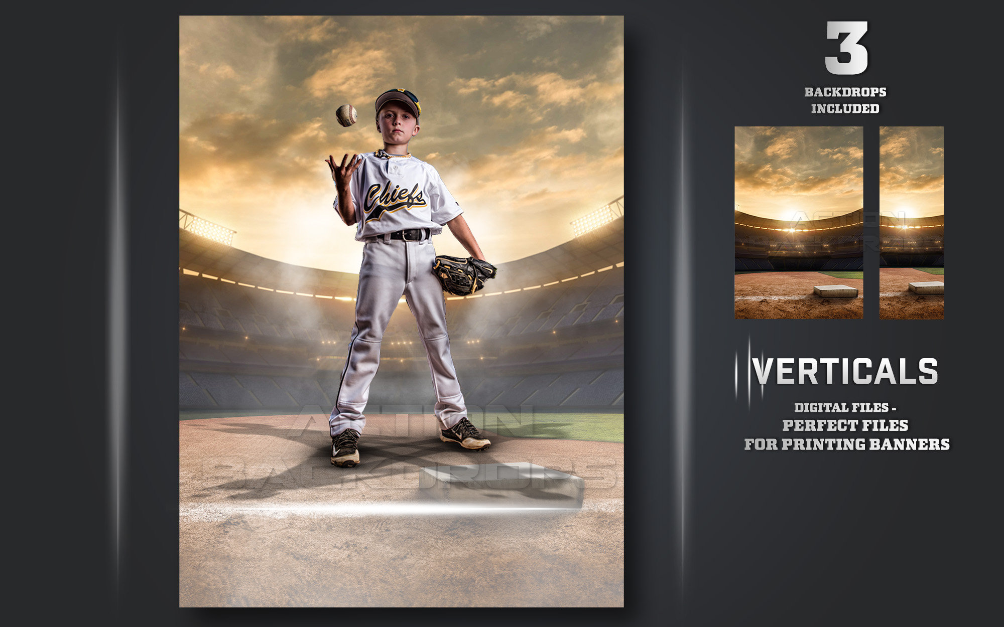 Verticale honkbalachtergrond - Fotografie | HONKBALDAG STADION | Photoshop-achtergronden en overlays | 8K-download met hoge resolutie