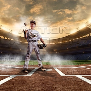 Baseball Digital Backdrop - Softball |  SUNSET STADIUM PARK  | Photoshop Backgrounds & Overlays | High-Resolution 8K Download - Photography