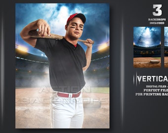 Verticale honkbalachtergrond: fotografie | HONKBAL NACHTSTADION | Photoshop-achtergronden en -overlays | Download in hoge resolutie 8K