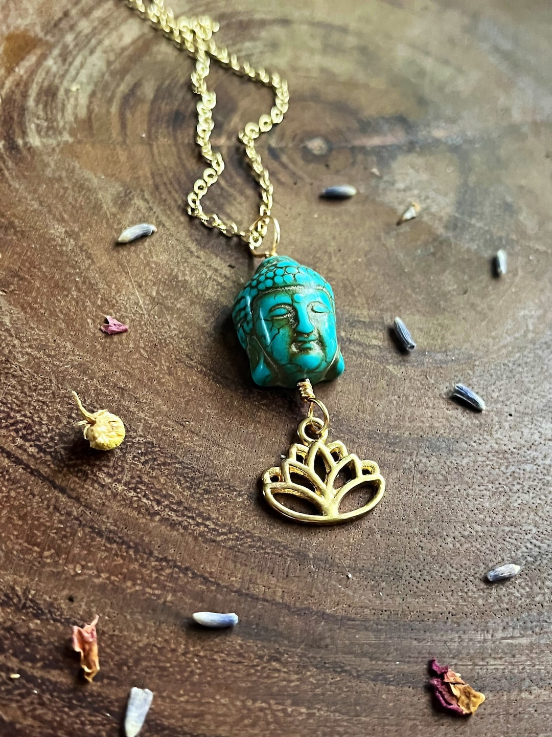 Buddha Lotus Gold Necklace Crystal Necklace Spiritual Jewelry Gift for