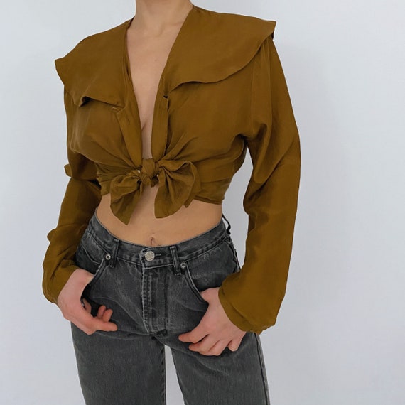 vintage express mustard yellow silk blouse
