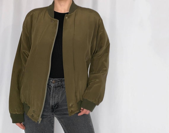 vintage dkny olive green silk bomber jacket
