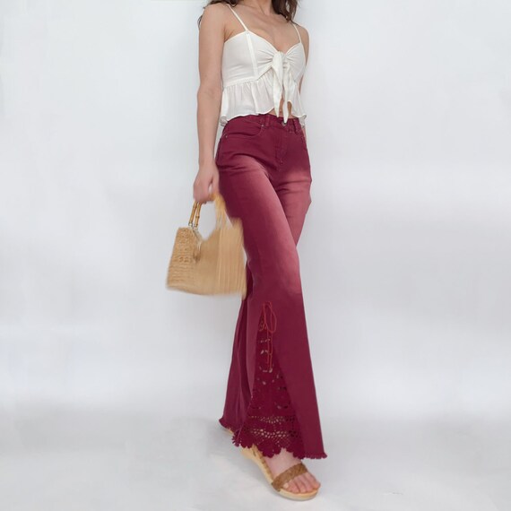 y2k crochet stretch flares burgundy