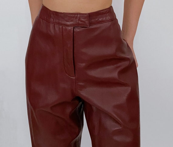 vintage oxblood red high rise leather pants